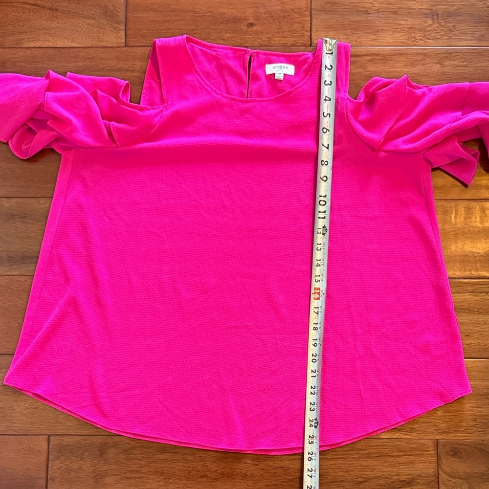 Cold-Shoulder Ruffle Blouse - Hot Pink - Picture 6 of 6